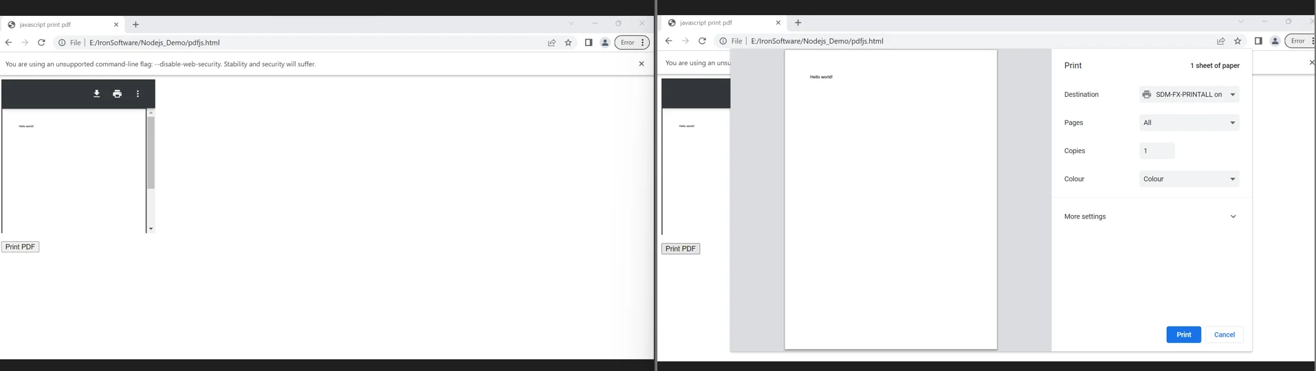 How to Print PDF File in JavaScript: Figure 1 - Printing