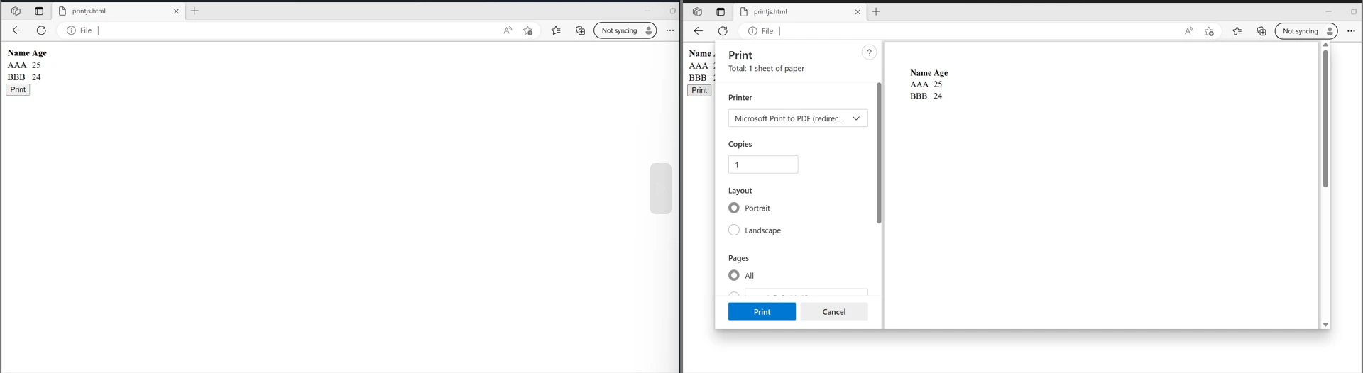 How to Print PDF File in JavaScript: Figure 2 - Printing these strings