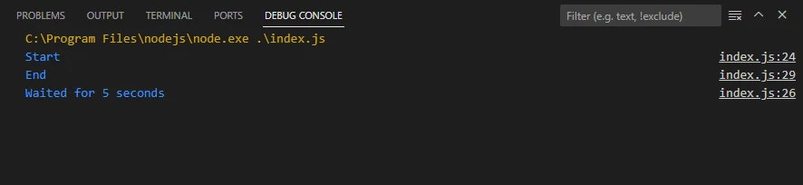 JavaScript Wait 5 Seconds (How It Works For Developers): Figure 3 - Console output using the JavaScript setInterval() method and waiting for 5000 milliseconds or 5 seconds. . Then clearing the interval using clearInterval() function.