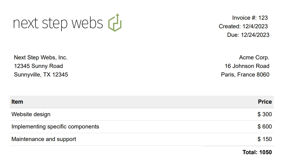 A Comparison of Between Jsreport and IronPDF: Figure 15 - Invoice Output PDF