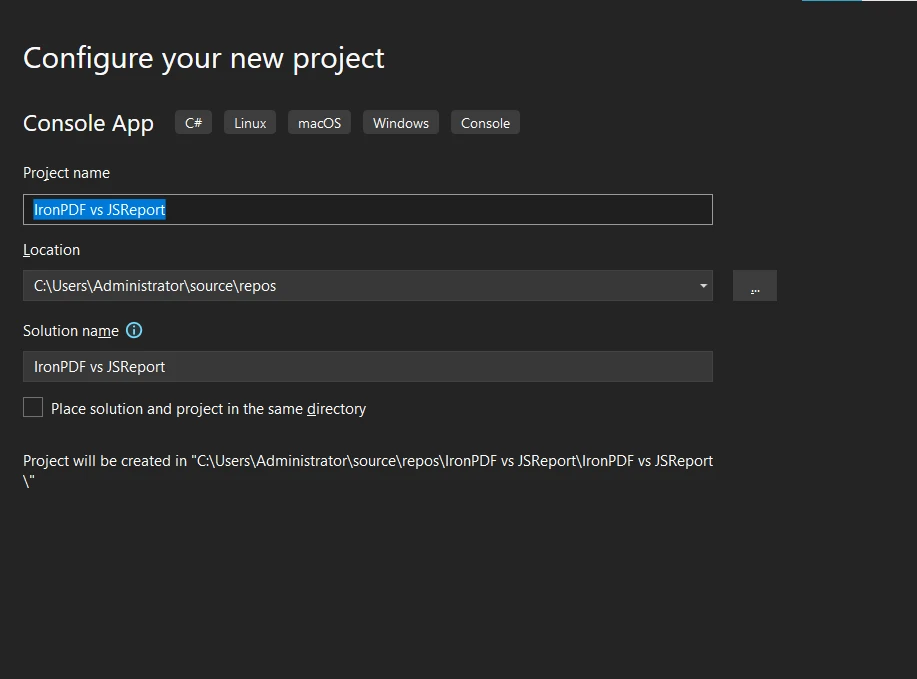 A Comparison of Between Jsreport and IronPDF: Figure 3 - Project Configuration