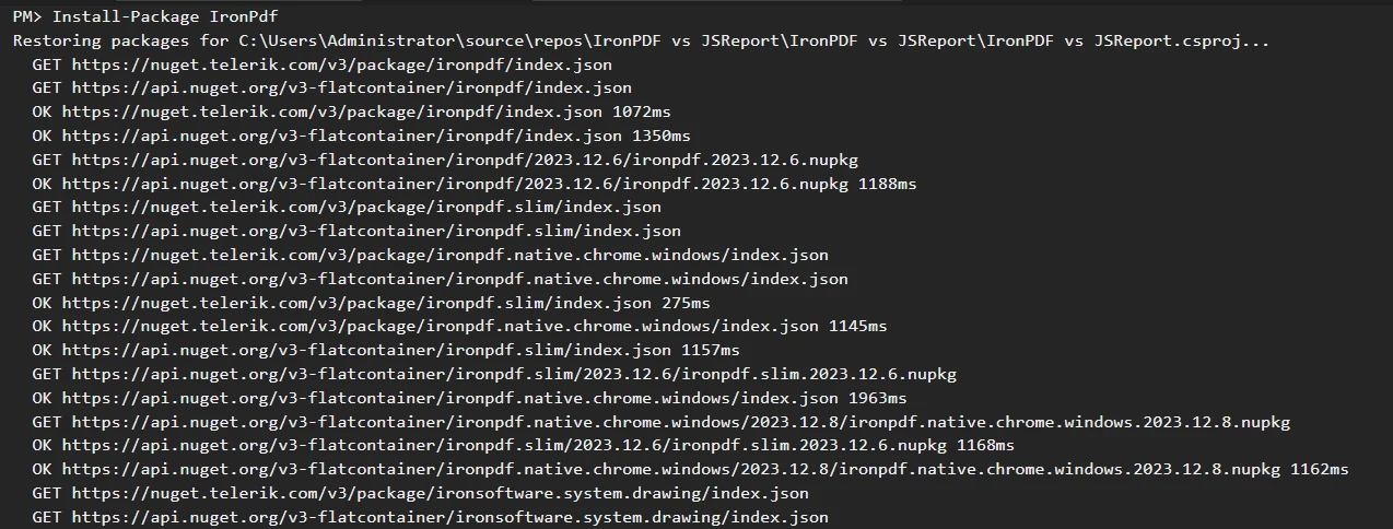 A Comparison of Between Jsreport and IronPDF: Figure 7 - IronPDF Installation