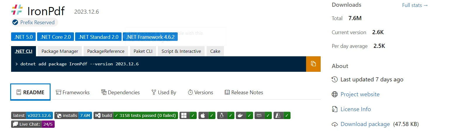 A Comparison of Between Jsreport and IronPDF: Figure 9 - Download .nupkg