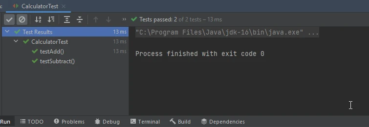 Junit Java (How It Works For Developers): Figure 2 - Output from running Junit Tests