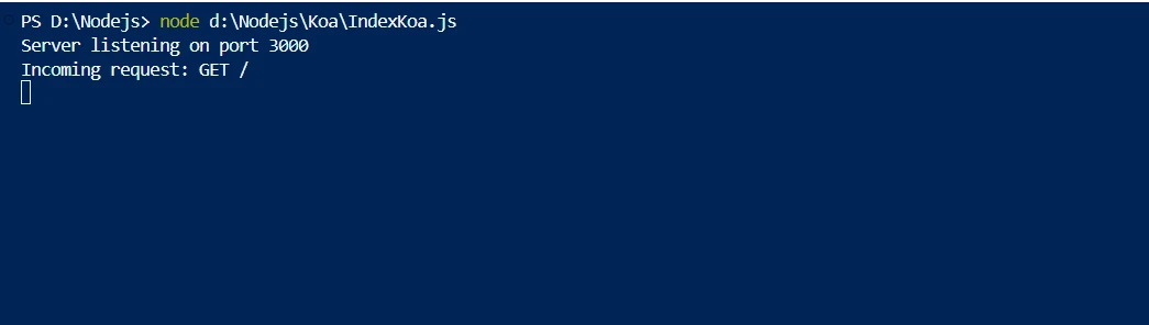 Koa node js (How It Works For Developers): Figure 2 - Application Run Output