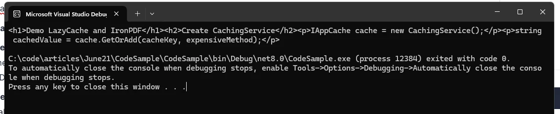 LazyCache C# (How It Works For Developers): Figure 7 - Console Output