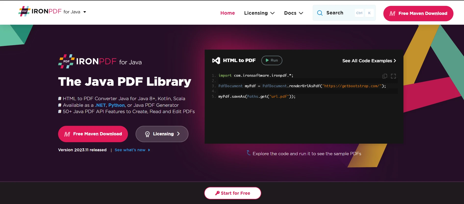 Log4j Maven (How It Works For Developers): Figure 1 - IronPDF for Java Webpage