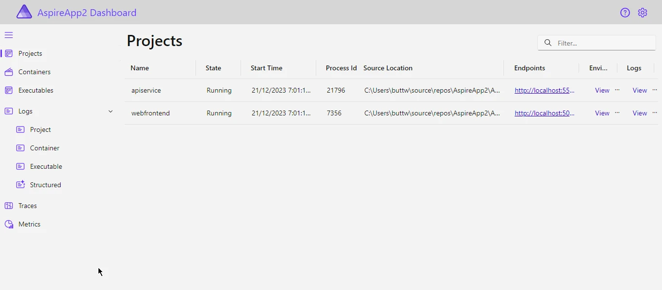 .NET Aspire (How it Works For Developers): Figure 1 - Aspire Home Page