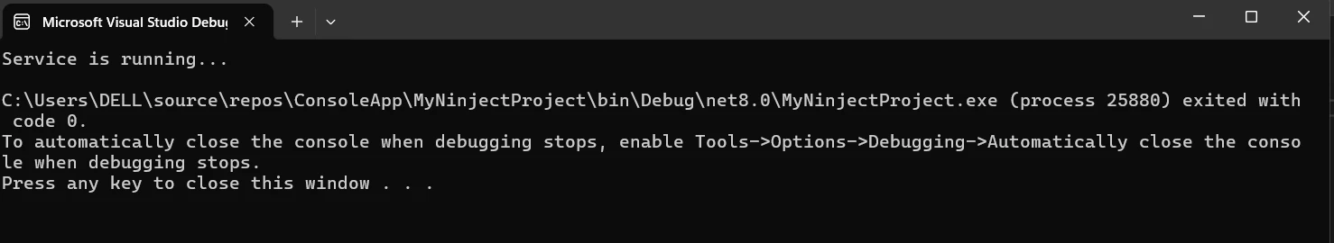 Ninject .NET Core (How It Works For Developers): Figure 4 - Console output for the above Ninject code in .NET console application.