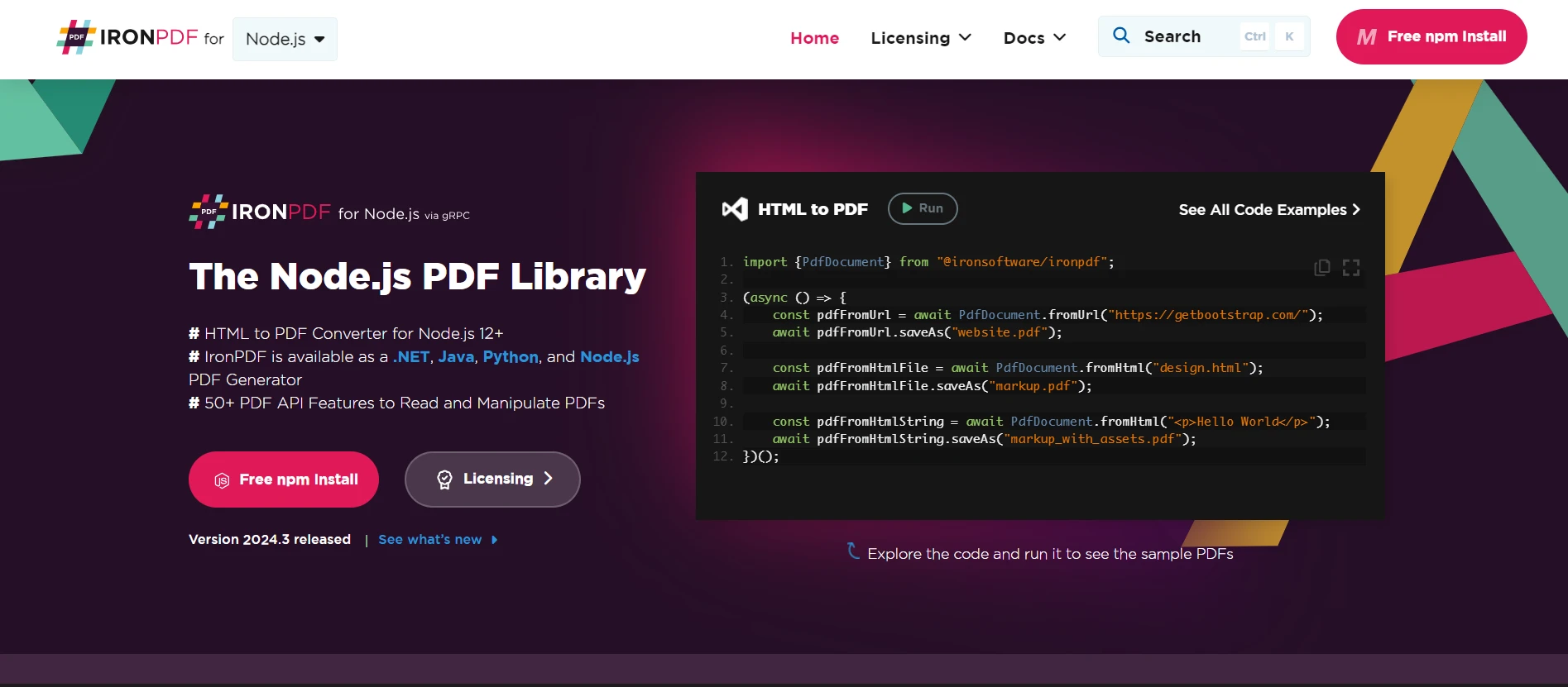 Node.js Fetch (How It Works For Developers): Figure 5 - IronPDF for Node.js: The Node.js PDF Library