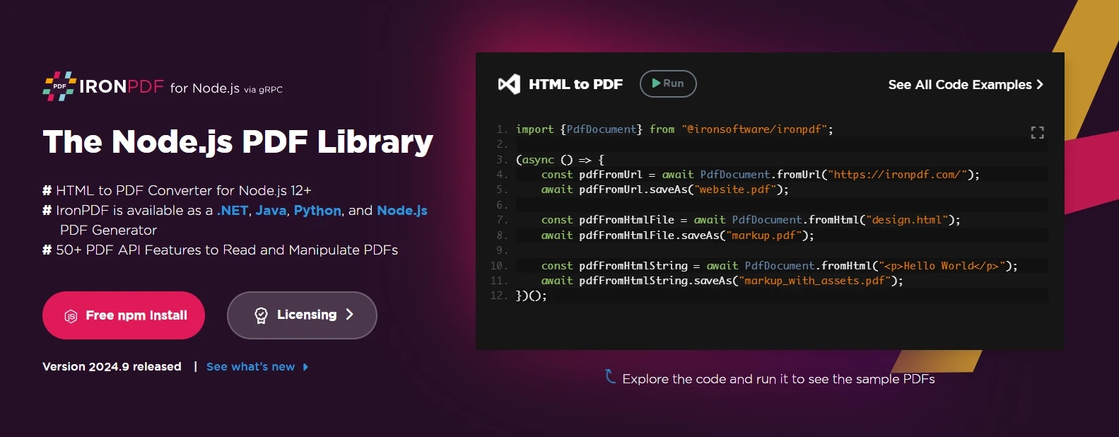 Node.js PDF Library Comparison (Free & Paid Tools): Figure 1 - IronPDF webpage