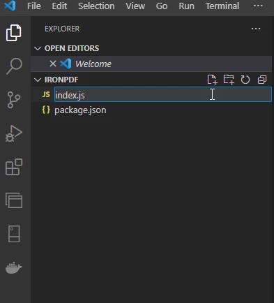 Node PDF SDK (Developer Tutorial), Figure 3: Create a new index.js file