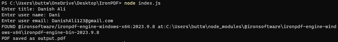 How to Generate A PDF File from Template in Node.js, Figure 5: The Console output
