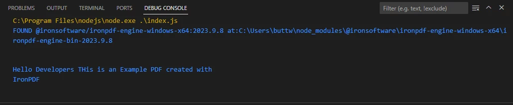 How to Read PDF Files in Node.js, Figure 1: Extracted text from a sample PDF file