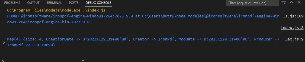 How to Read PDF Files in Node.js, Figure 2: Extracted metadata from a sample PDF file