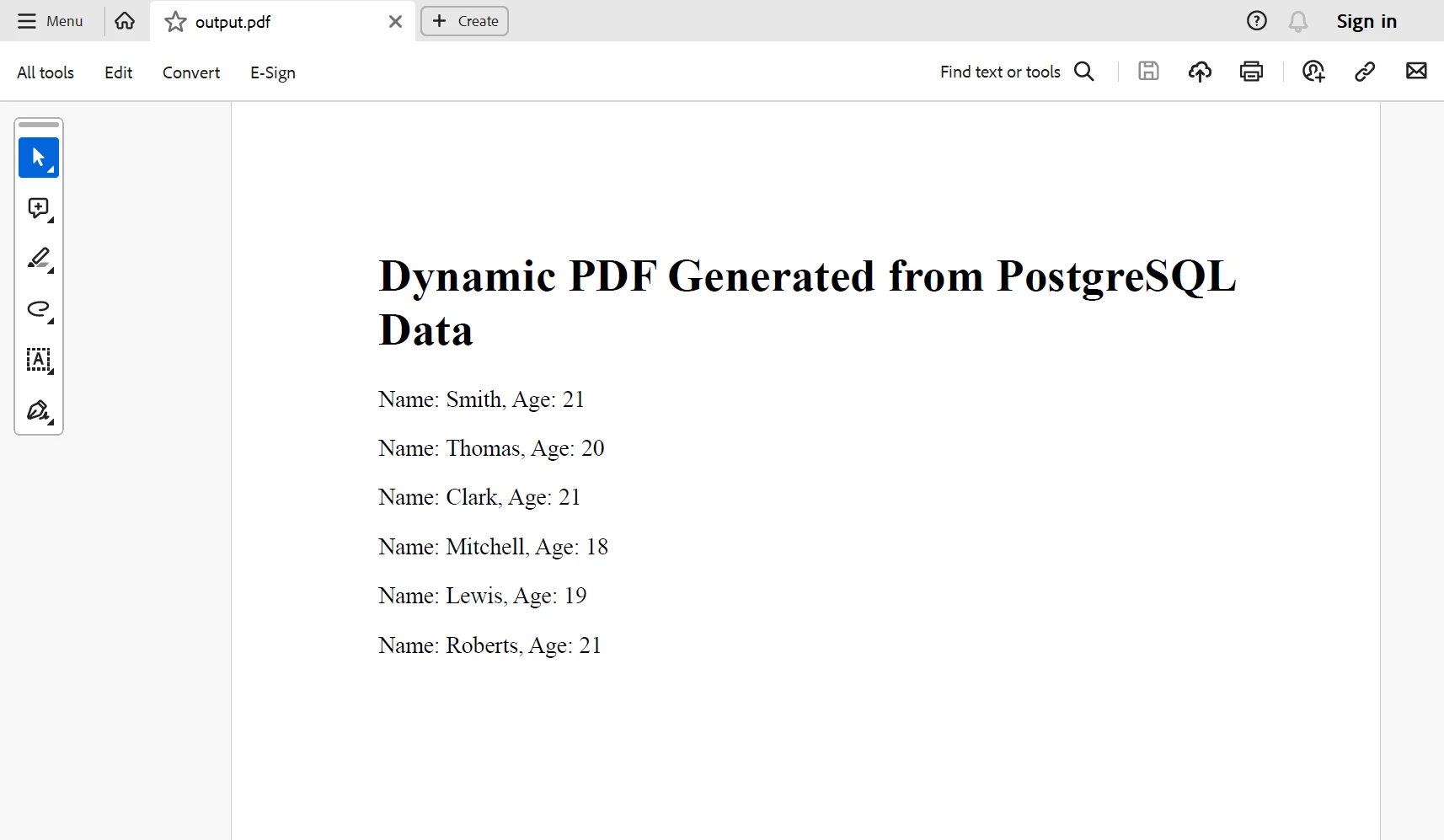 Npgsql C# (How It Works For Developers): Figure 4 - Output PDF generated using data from Npgsql PostgreSQL database and IronPDF.