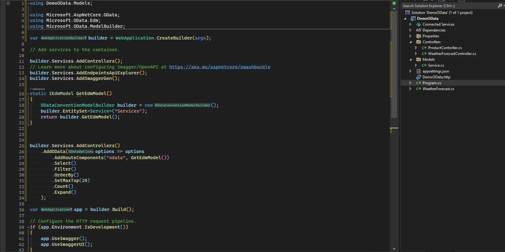 OData C# (How It Works For Developers): Figure 4 - Code in Visual Studio