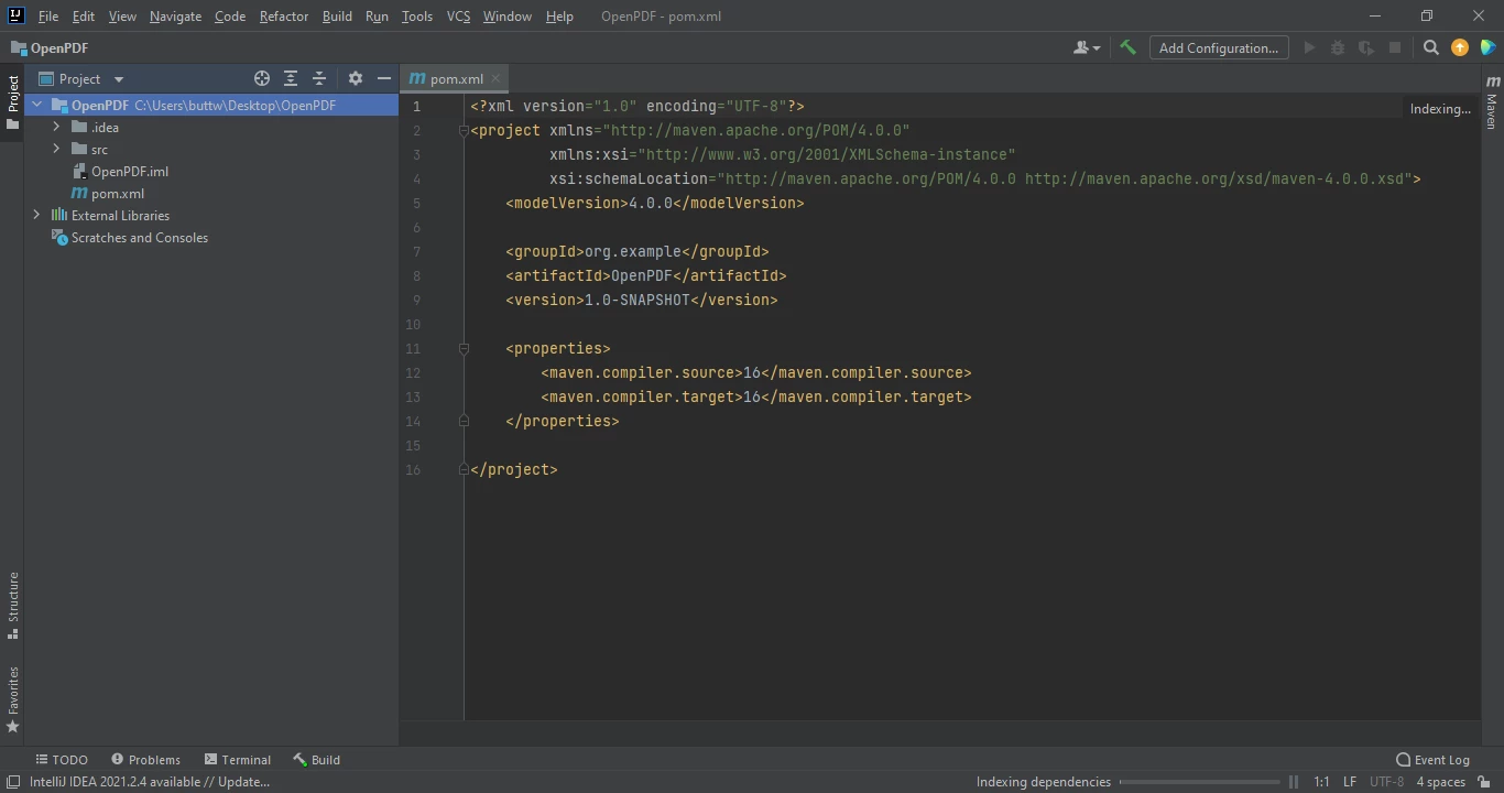 A Comparison Between IronPDF for Java and OpenPDF for Java - Figure 7: pom.xml opened in JetBrains IDE