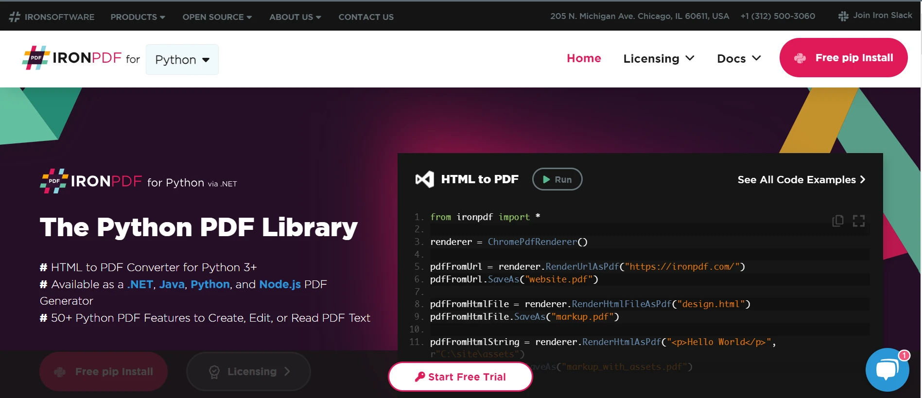 OpenTelemetry Python (How It Works For Developers): Figure 2 - IronPDF homepage