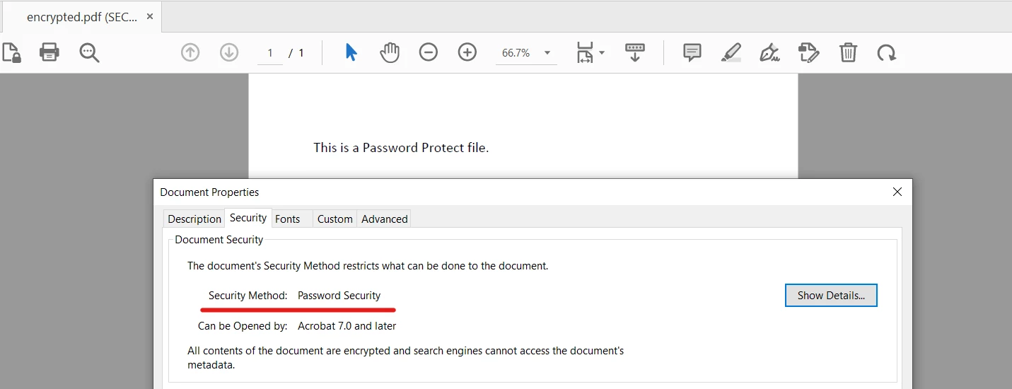 How to Password Protect PDF in Java, Figure 1: Opening an Encrypted PDF document