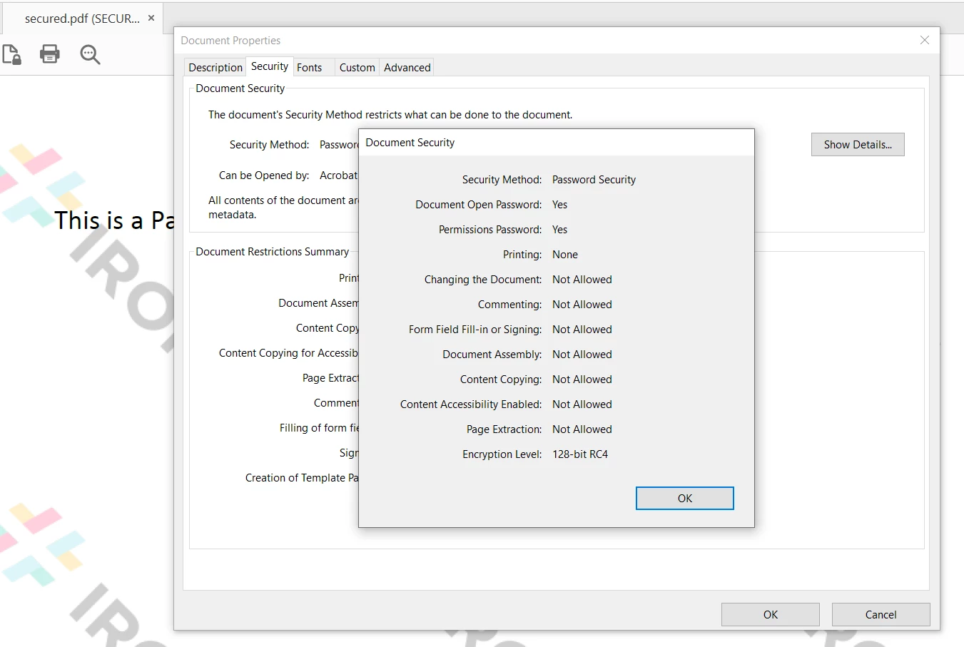 How to Password Protect PDF in Java, Figure 3: New PDF Security Settings