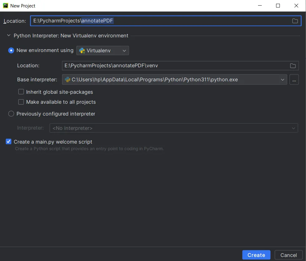 How to Easily Annotate PDFs in Python Using IronPDF, Figure 3: Create a new Python project