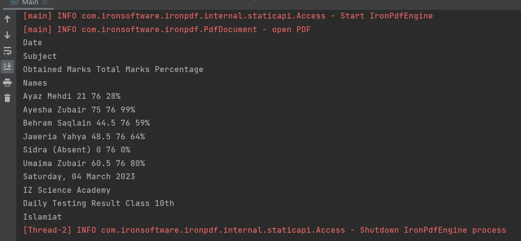 How to Parse PDF in Java (Developer Tutorial), Figure 6: Output