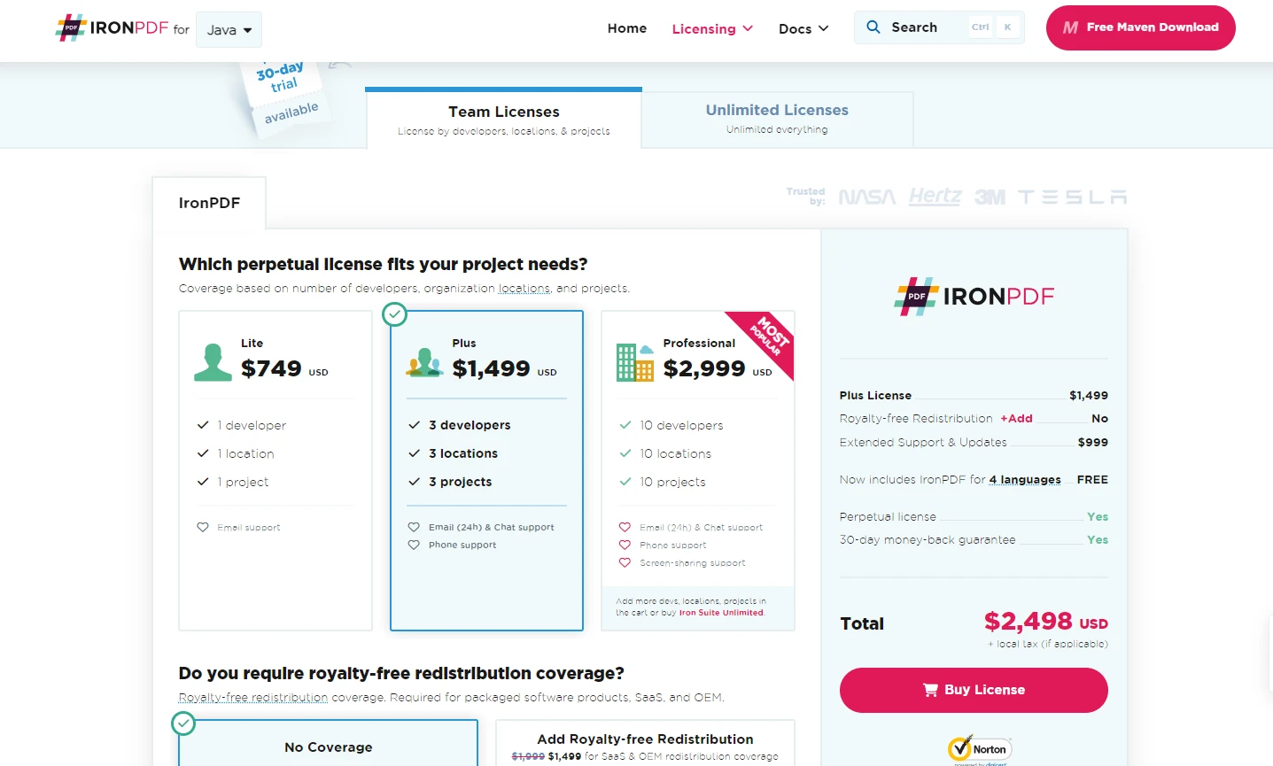 A Comparison Between IronPDF For Java & PDFium Java: Figure 4 - IronPDF for Java: License information