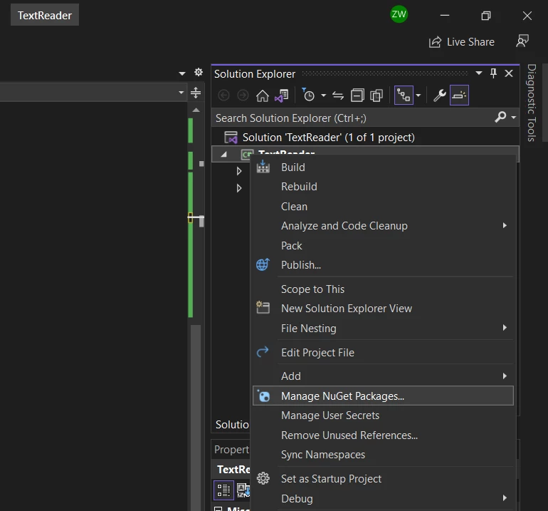 A Comparison between IronPDf and PDFium.NET, Figure 2: Accessing the NuGet Package Manager using the Solution Explorer