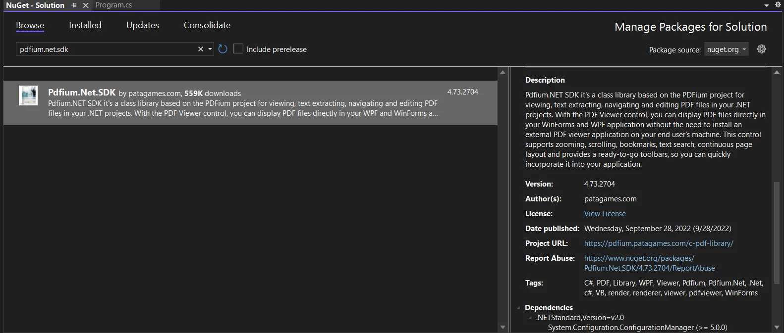 A Comparison between IronPDf and PDFium.NET, Figure 5: PDFium.NET Search