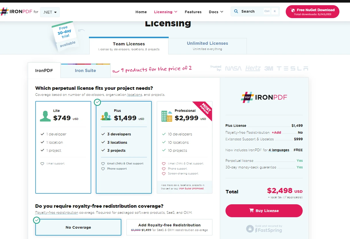 A Comparison Between IronPDF & PDFSharpCore: Figure 10 - Licensing