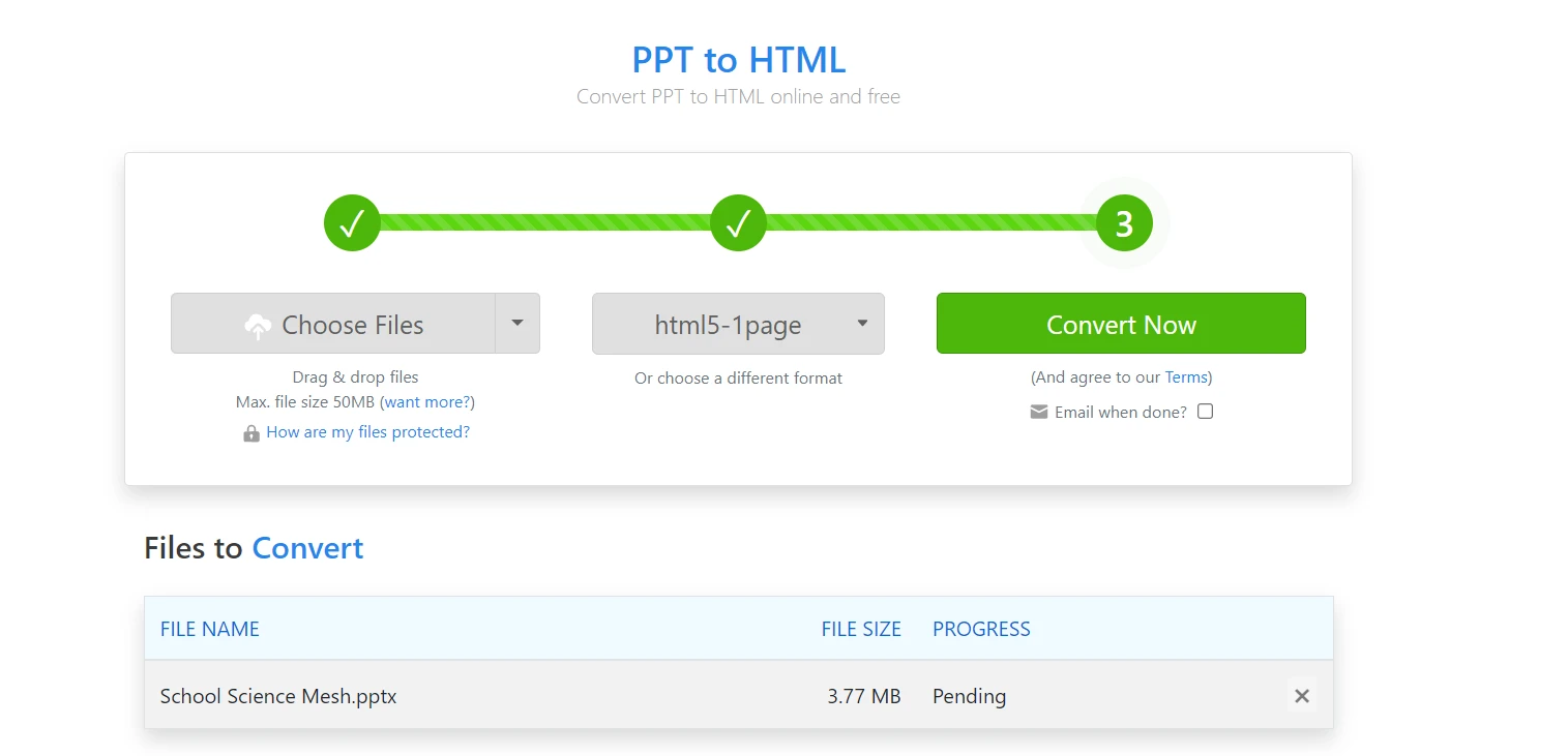 How to Convert PPT to PDF in Java, Figure 1: PPT to HTML from Zamzar