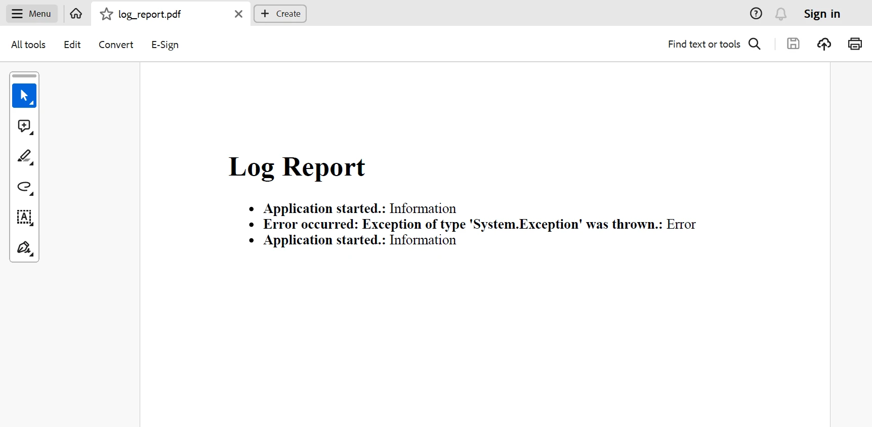 Prism Logging (How It Works For Developers): Figure 6 - Output PDF generated using IronPDF and data from Prism Log Report.