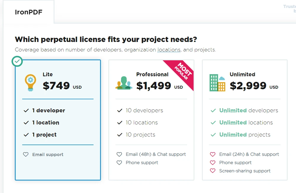 A Comparison Between IronPDF For Python & PyPDF: Figure 8 - IronPDF License