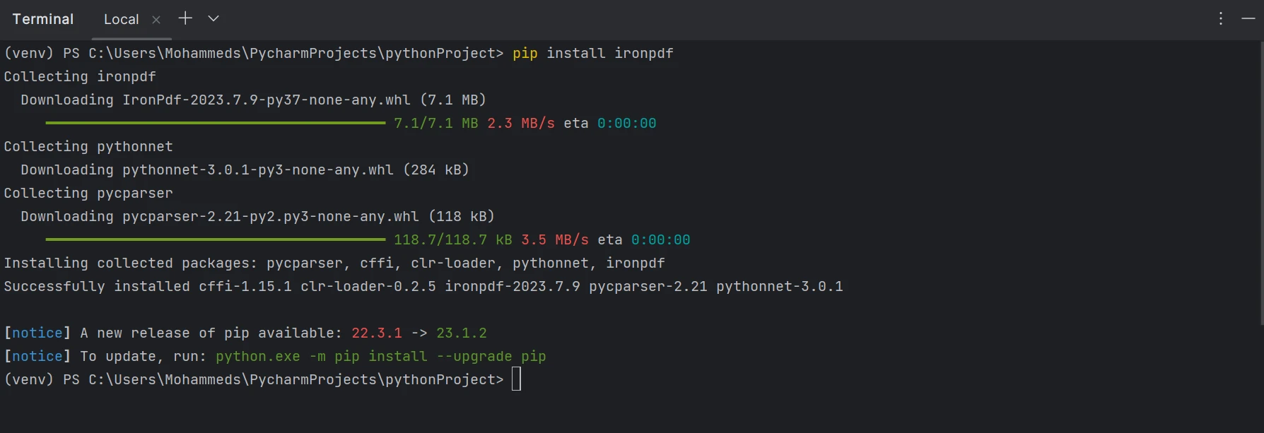 How to Download PDF From URL in Python, Figure 4: Install the IronPDF package