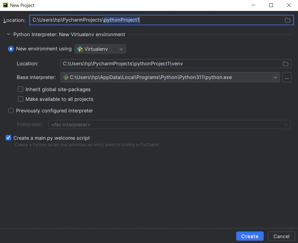 How to Convert PDF to Text in Python (Tutorial), Figure 2: Create a new Python project in Pycharm