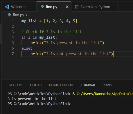 Python Find in Lists (How It Works For Developers): Figure 1 - in Operator Output