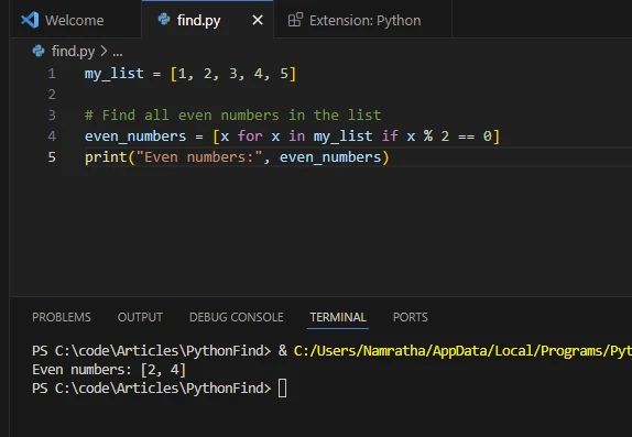 Python Find in Lists (How It Works For Developers): Figure 3 - Comprehension Return Value Output