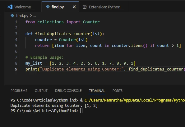 Python Find in Lists (How It Works For Developers): Figure 4 - Duplicates Using Comprehension Output