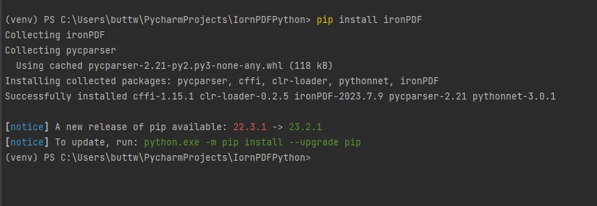 How to Generate PDF Forms in Python, Figure 3: Install the IronPDF package