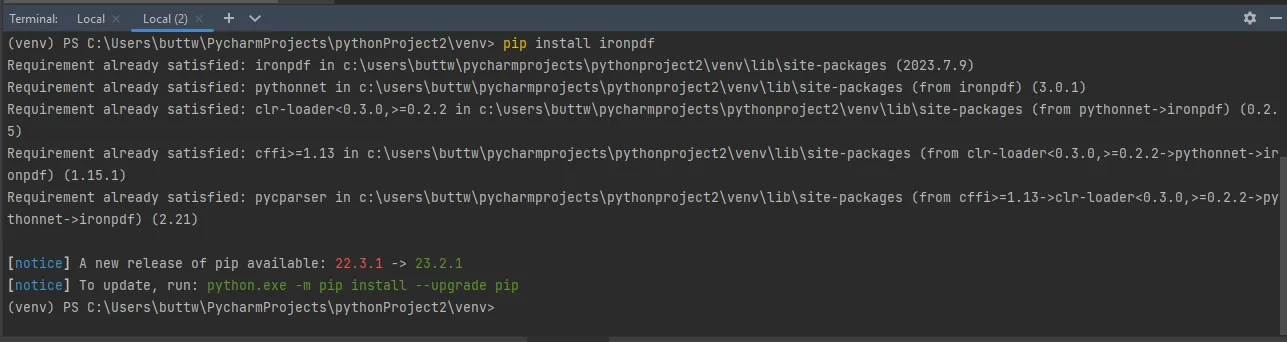 How to Open A PDF File in Python, Figure 2: Install IronPDF package