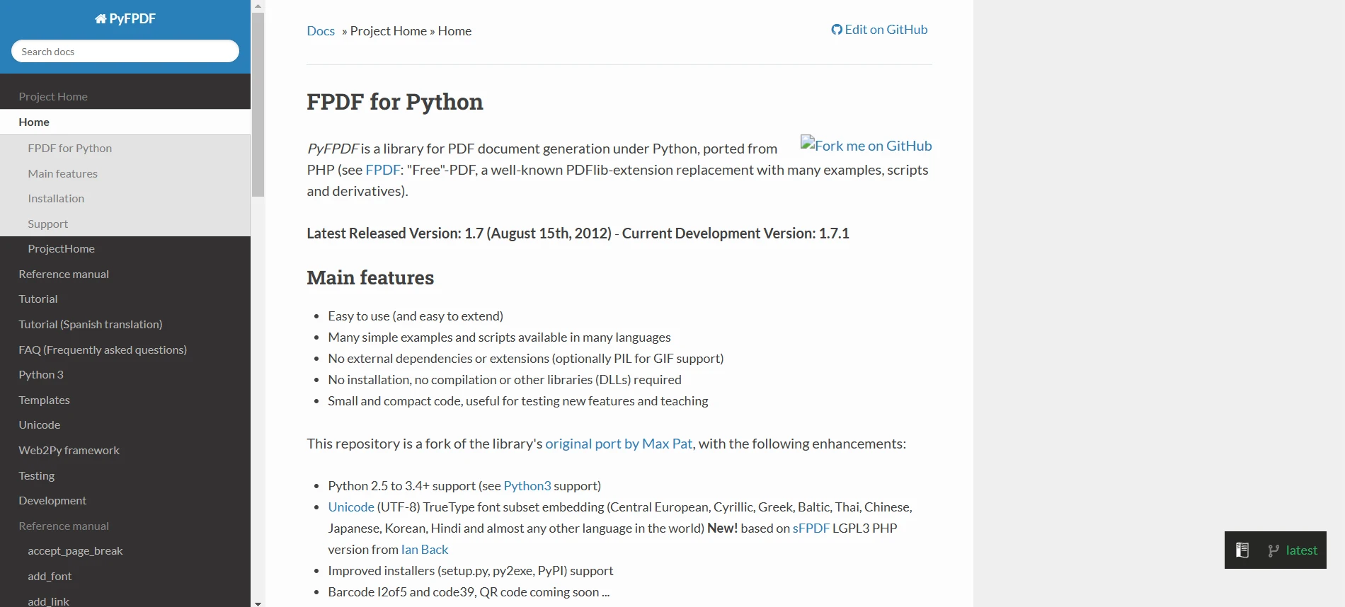 Python PDF Libraries Comparison (Free & Paid Tools): Figure 4 - PyFPDF