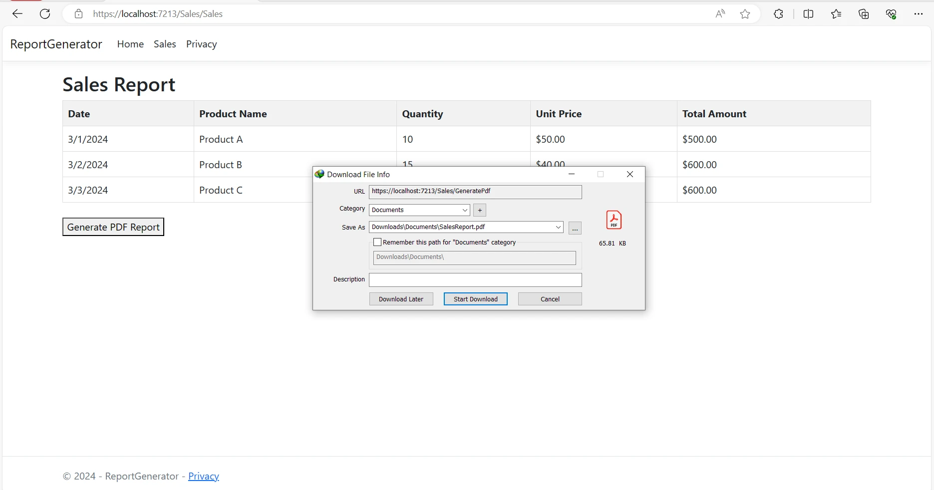 How to Create Report in ASP .NET: Figure 6