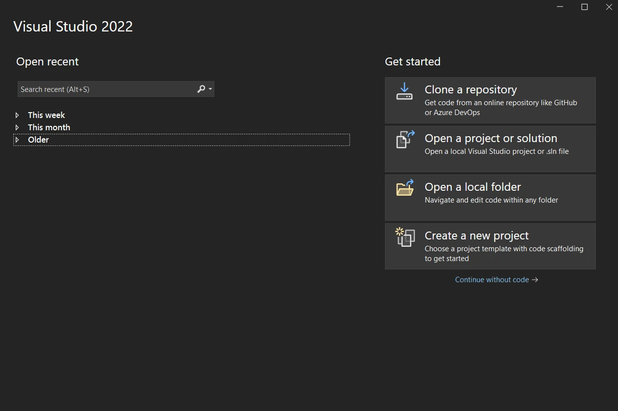 A Comparsion Between Report .NET & IronPDF: Figure 1 - Open Visual Studio and click on "Create a new project" option.