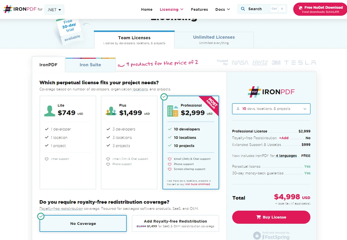 A Comparsion Between Report .NET & IronPDF: Figure 15 - IronPDF for .NET license information