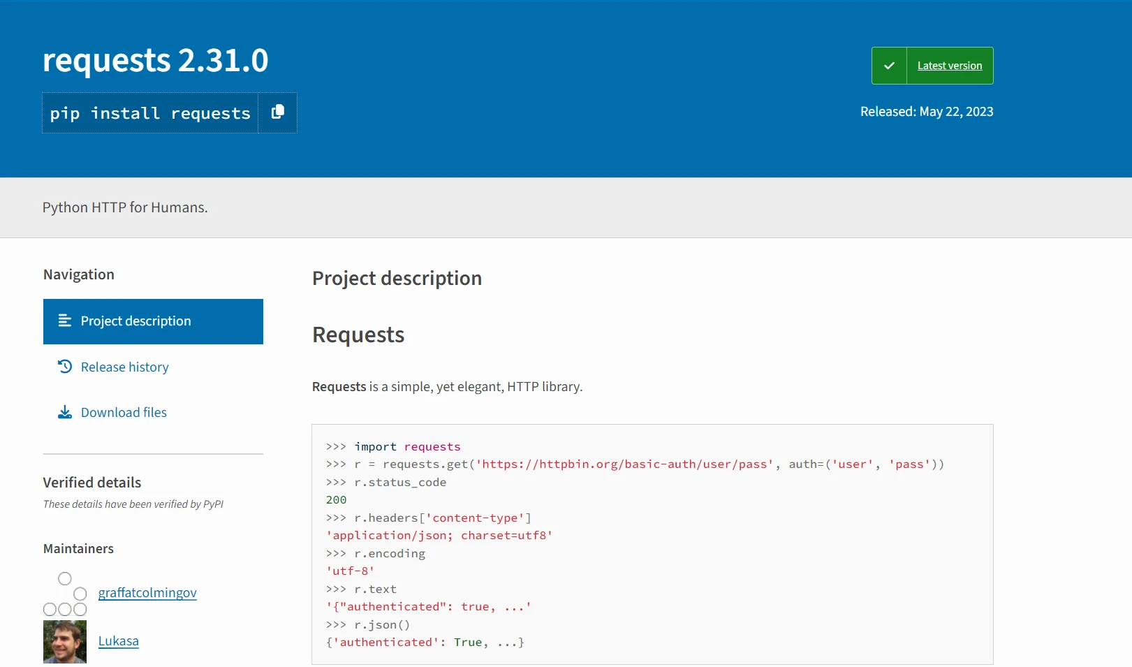 Requests Python (How It Works For Developers): Figure 1 - The Requests library webpage containing the installation