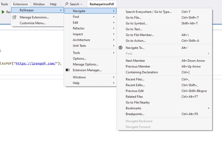 ReSharper C# (How It Works For Developers): Figure 5 - ReSharper Navigation