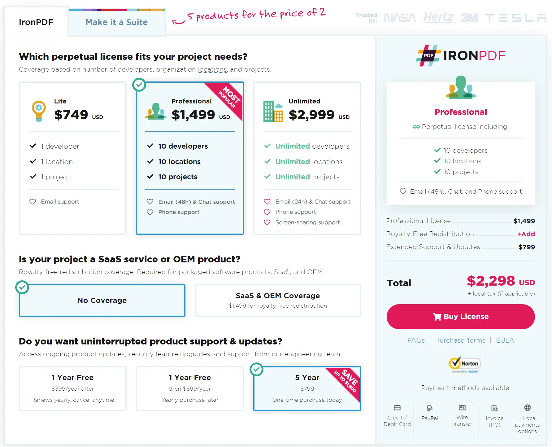 Save Byte Array to PDF C# (Code Example), Figure 3: The pricing plan for Iron Software's Suite