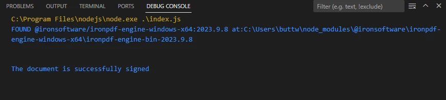 How to Sign A PDF File in Node.js, Figure 1: The document is successfully signed