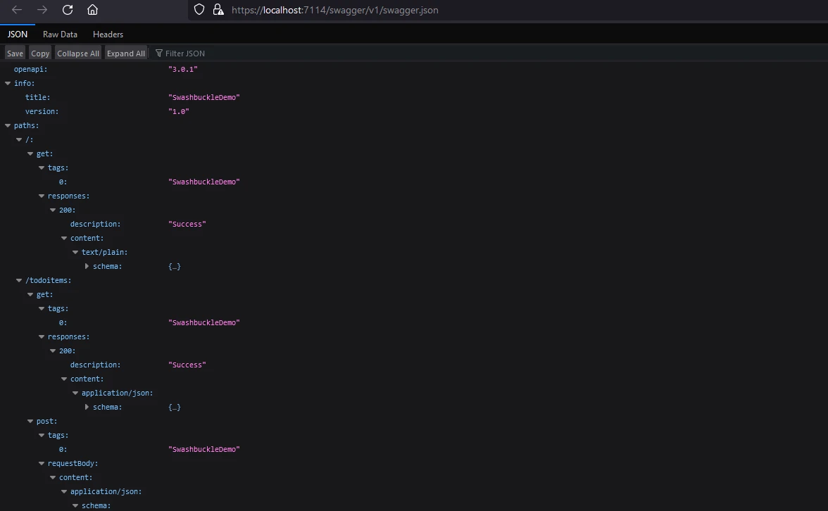 Swashbuckle ASP .NET Core (How It Works For Developer): Figure 2 - The swagger JSON file.